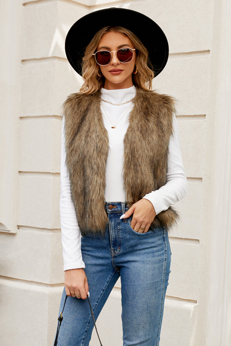 Faux Fur Layered Vest, Women's Fashion Outerwear, Cozy and Stylish-1
