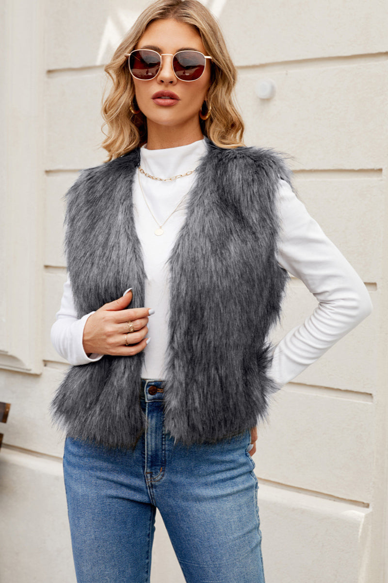 Faux Fur Layered Vest, Women's Fashion Outerwear, Cozy and Stylish-5