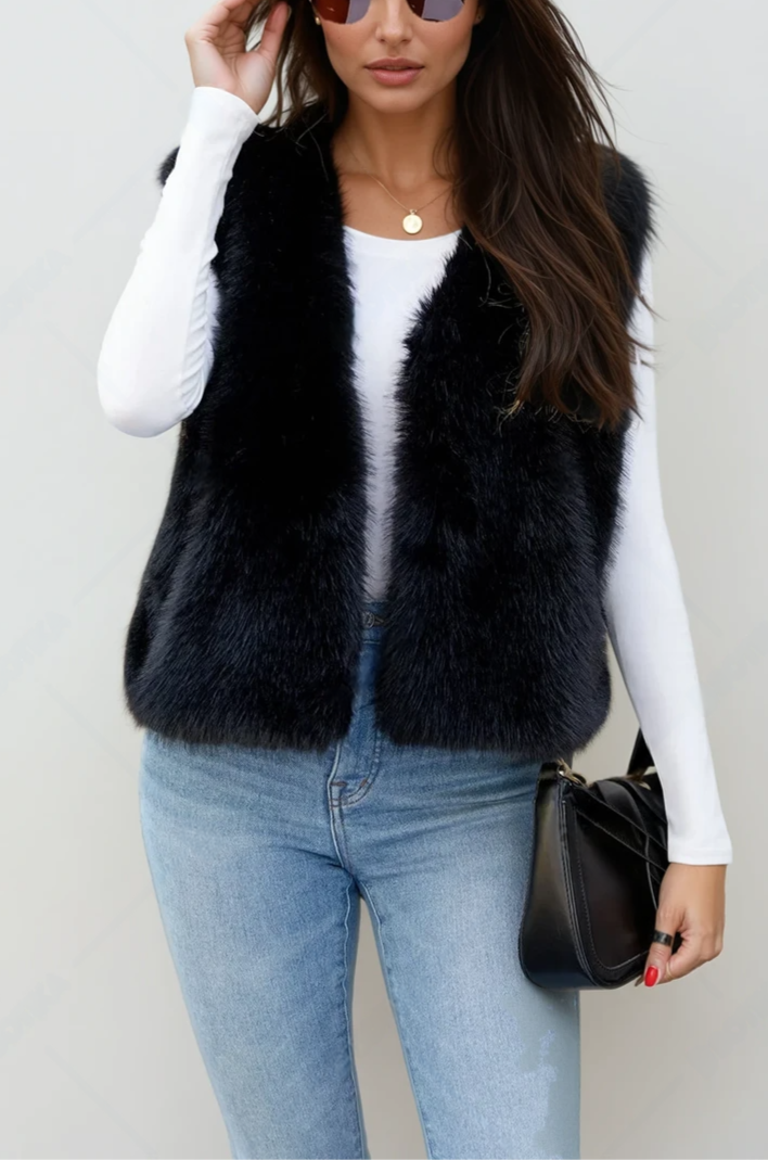 Faux Fur Layered Vest, Women's Fashion Outerwear, Cozy and Stylish