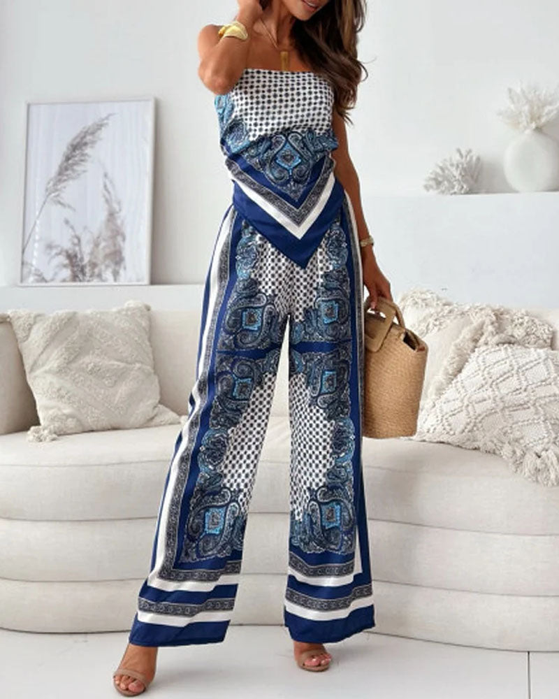 Chic Printed Lace-Up Vest & Pants Set – Trendy Two-Piece Outfit