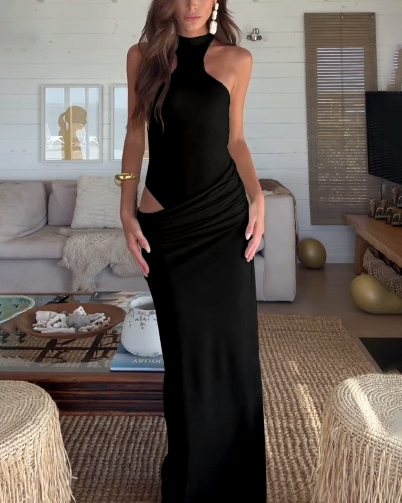 Sultry Sleeveless Cut-Out Maxi Dress – Chic & Flattering Fit