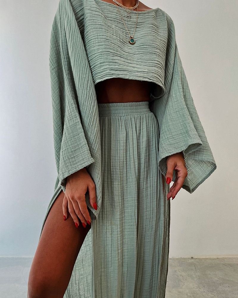 Chic Cotton-Linen Slit Two-Piece Set – Effortless Casual Elegance