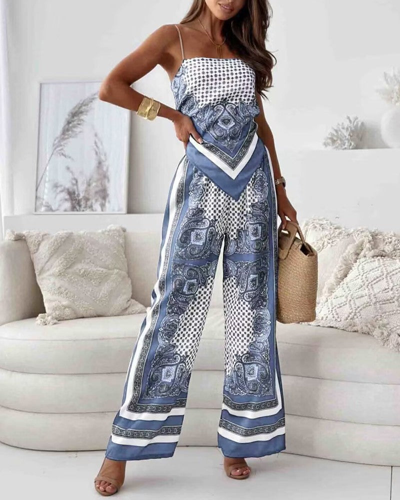 Chic Printed Lace-Up Vest & Pants Set – Trendy Two-Piece Outfit