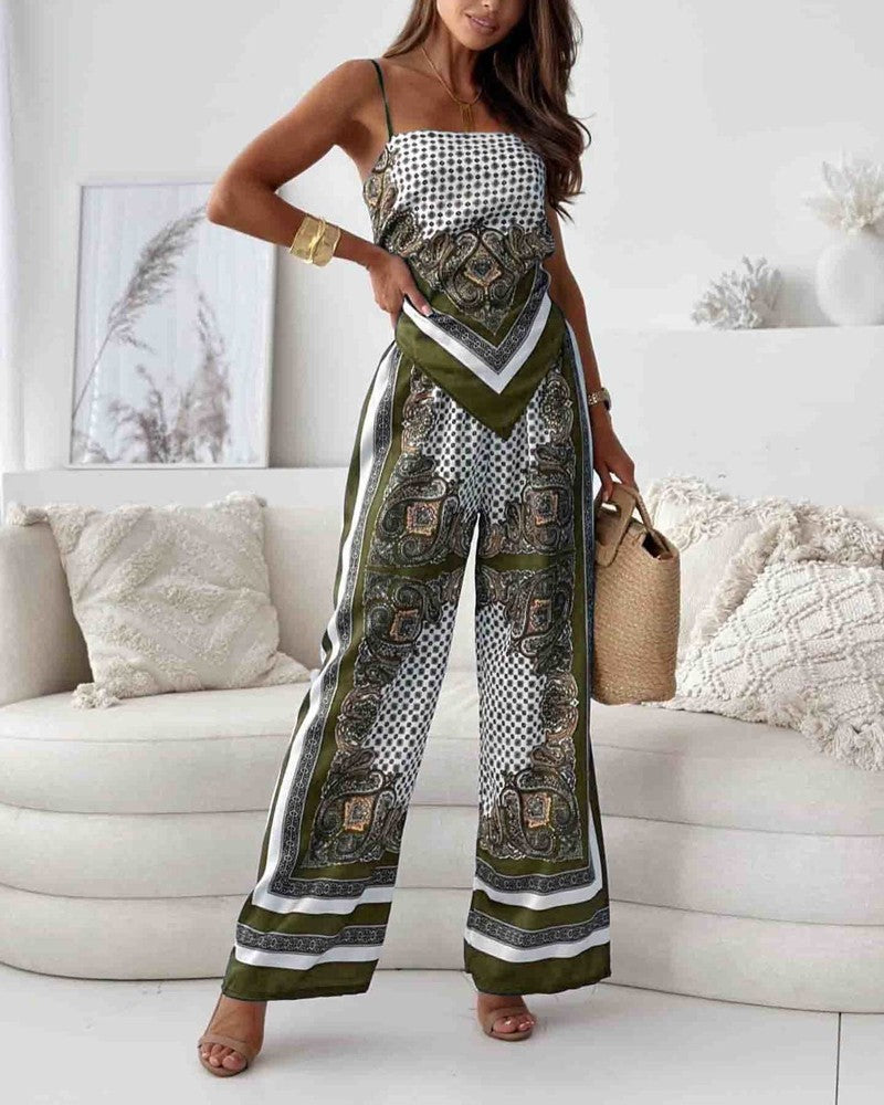 Chic Printed Lace-Up Vest & Pants Set – Trendy Two-Piece Outfit