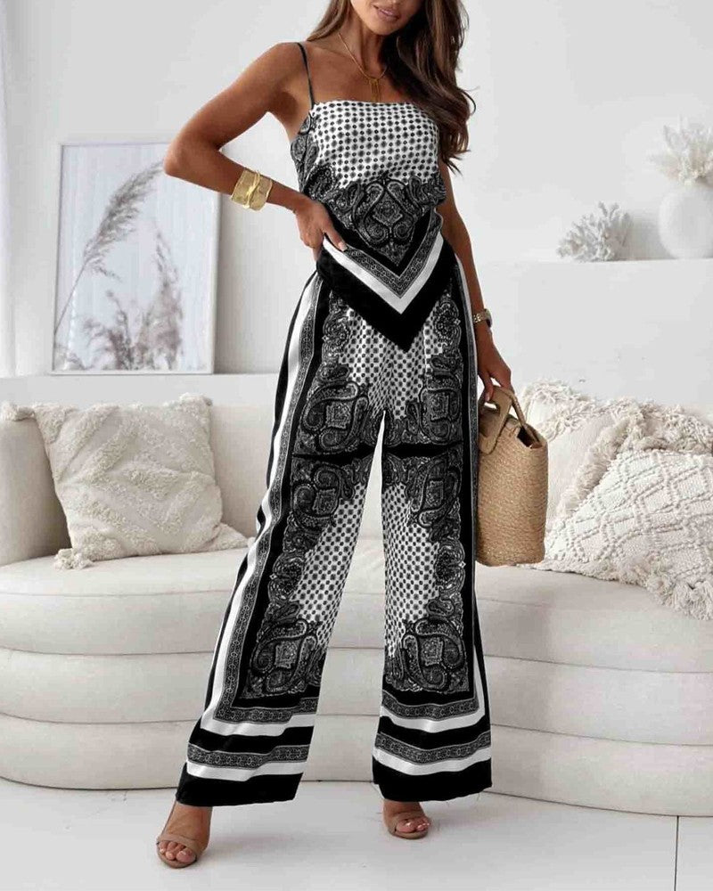 Chic Printed Lace-Up Vest & Pants Set – Trendy Two-Piece Outfit