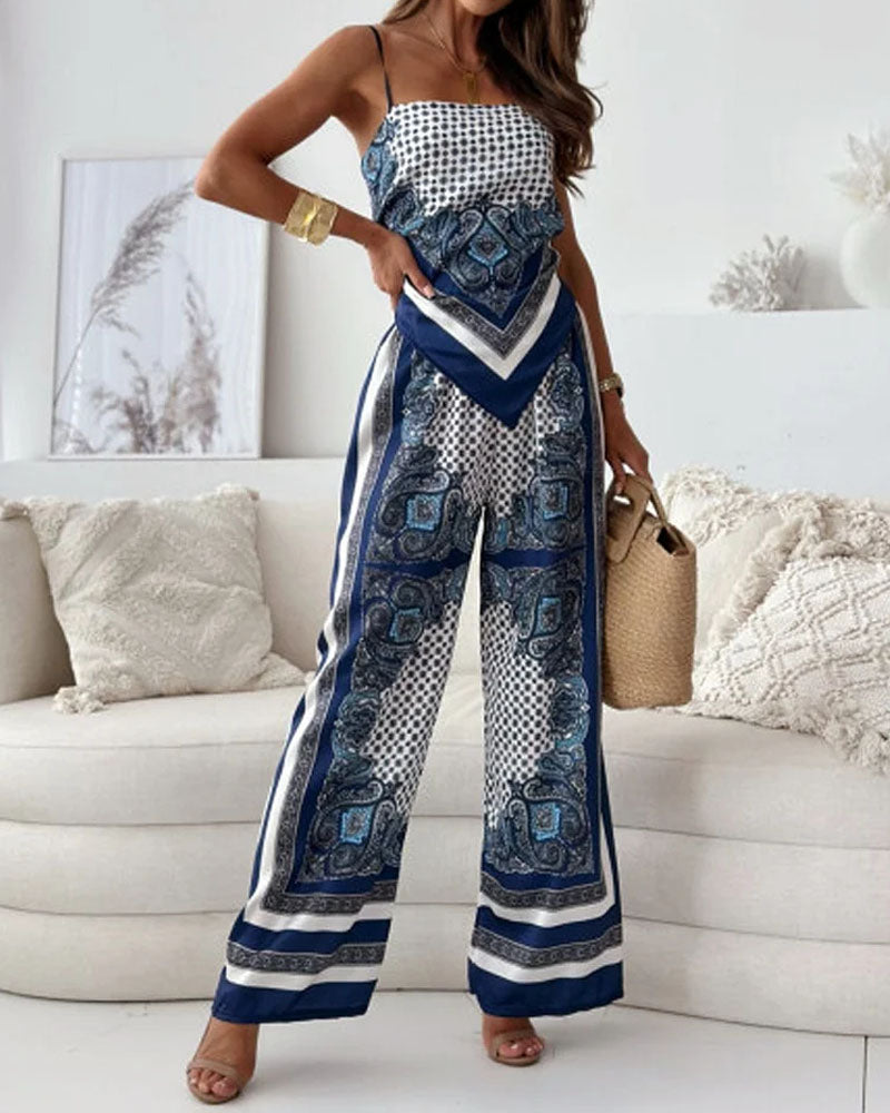 Chic Printed Lace-Up Vest & Pants Set – Trendy Two-Piece Outfit