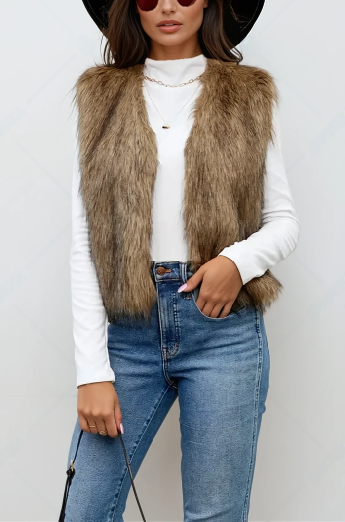 Faux Fur Layered Vest, Women's Fashion Outerwear, Cozy and Stylish