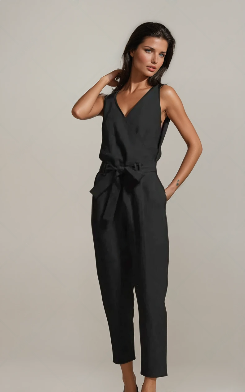 Elegant V-Neck Sleeveless Jumpsuit – Chic & Flattering Fit