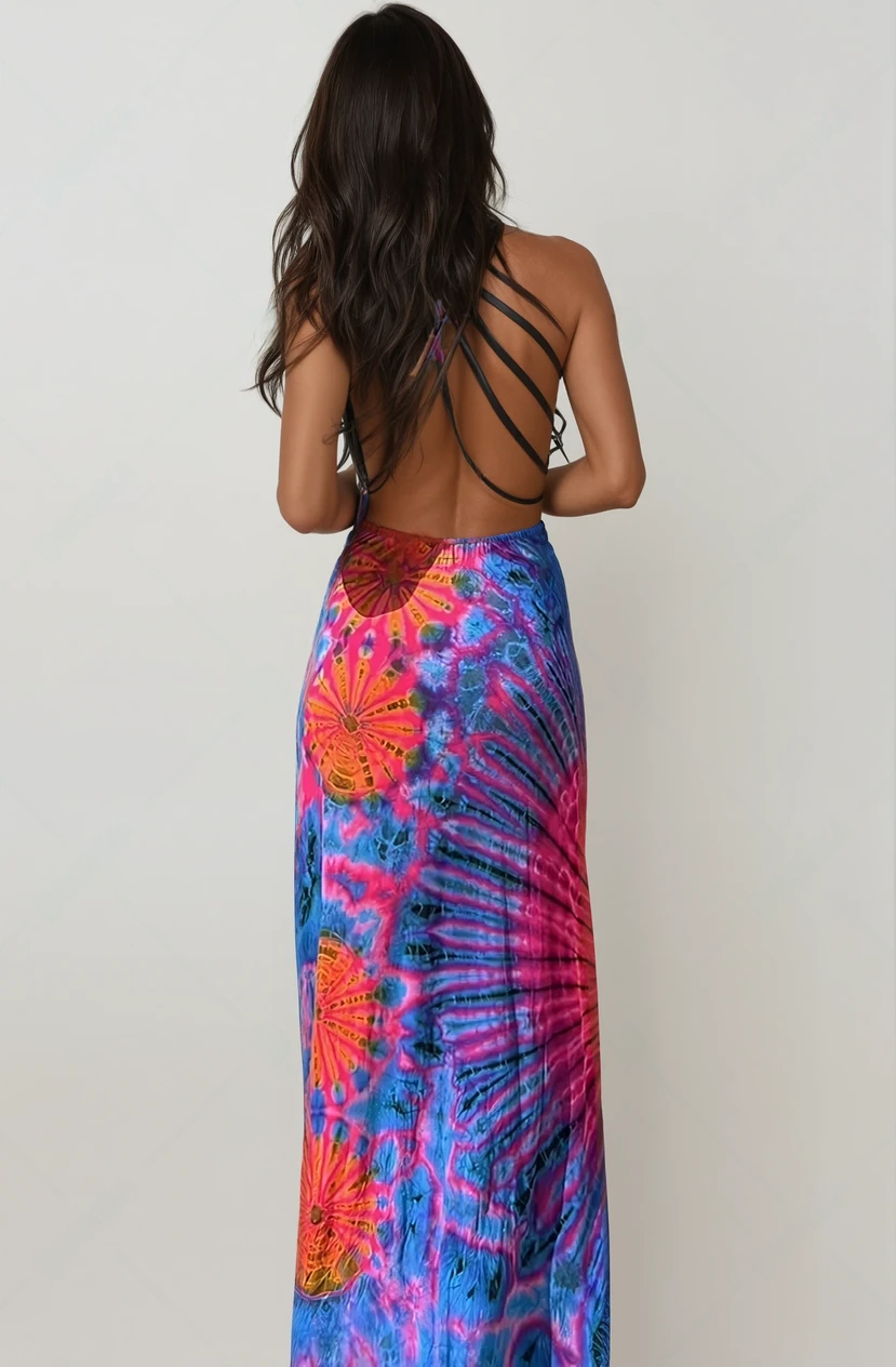 Boho Floral Backless Maxi Dress – Elegant & Flowy Design