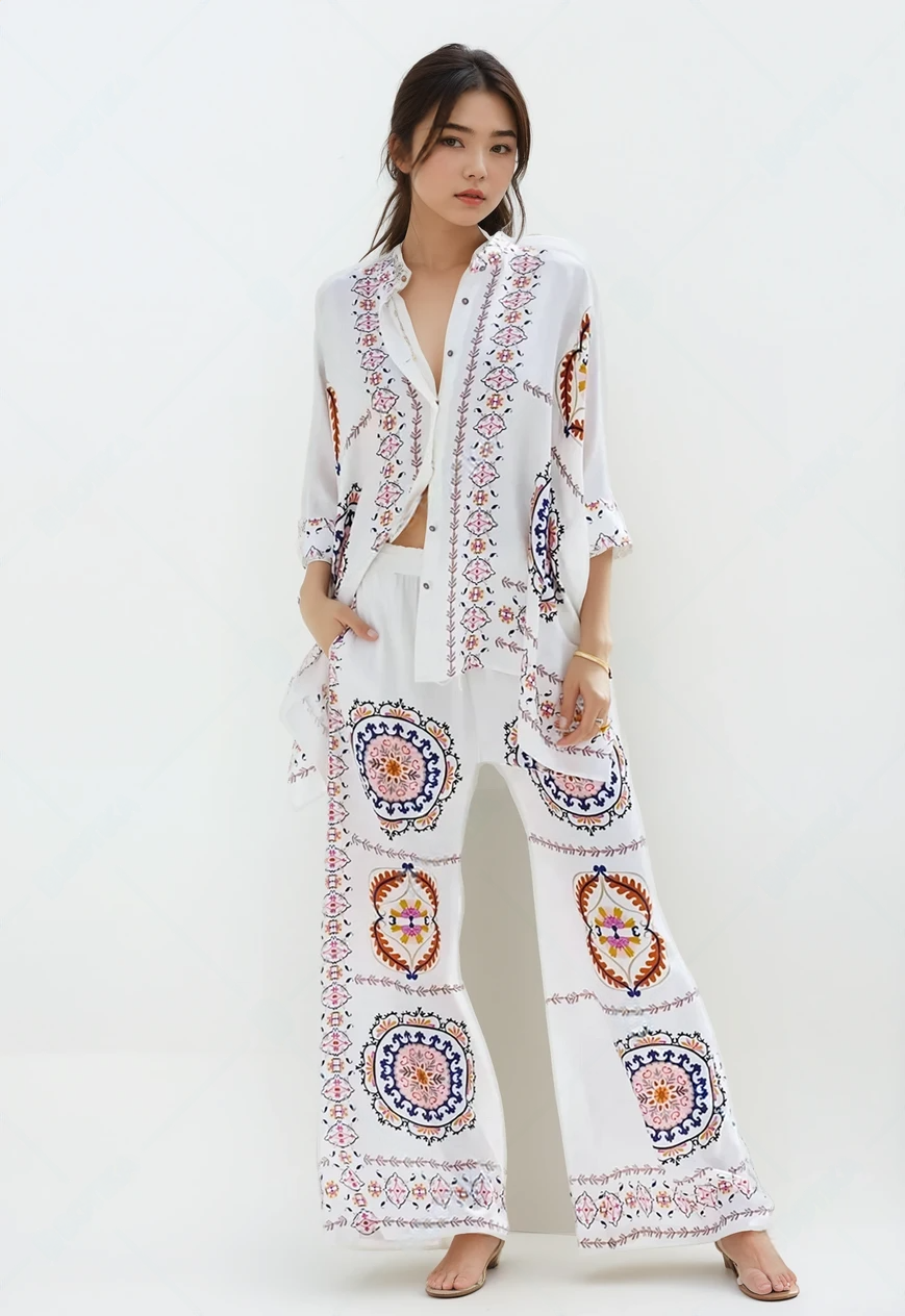 Trendy Printed Two-Piece Set – Chic Shirt & Pants Outfit