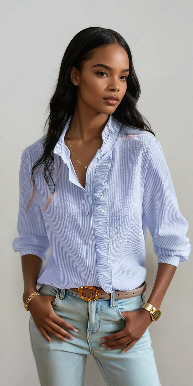 White Blouse, Ruffle Design, Flattering Fit for Women