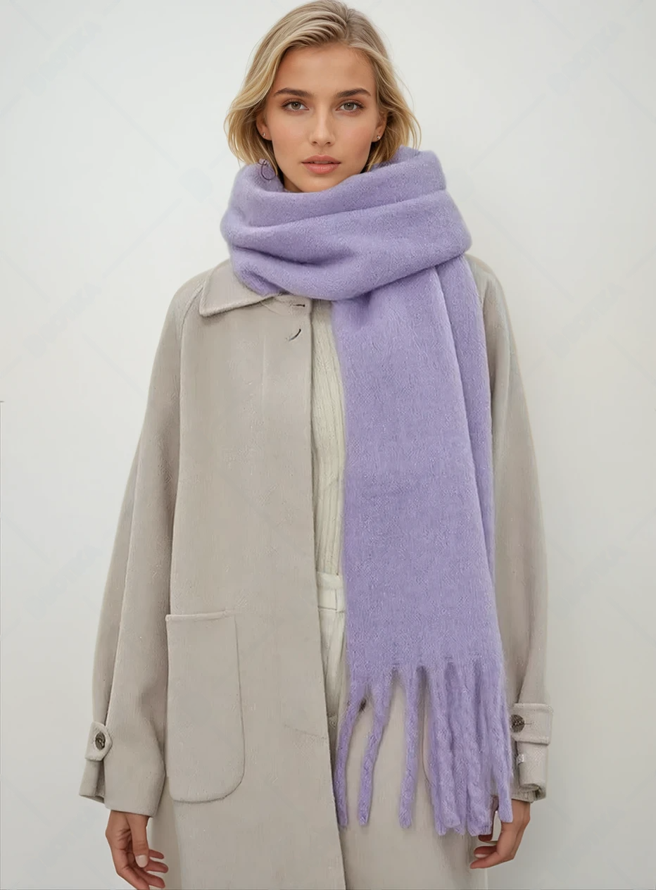 Winter Scarf, Double-Sided Accessory, Soft Mohair and Wool Blend