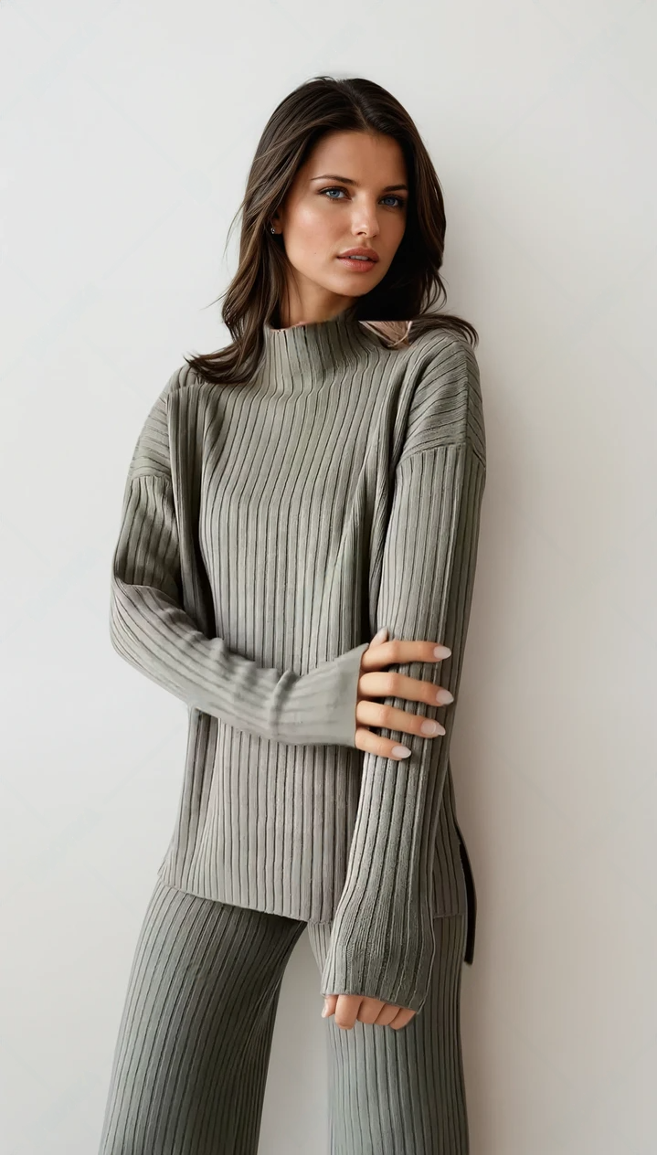 Cozy Knit Two-Piece Set – Casual Chic with Slit Detail