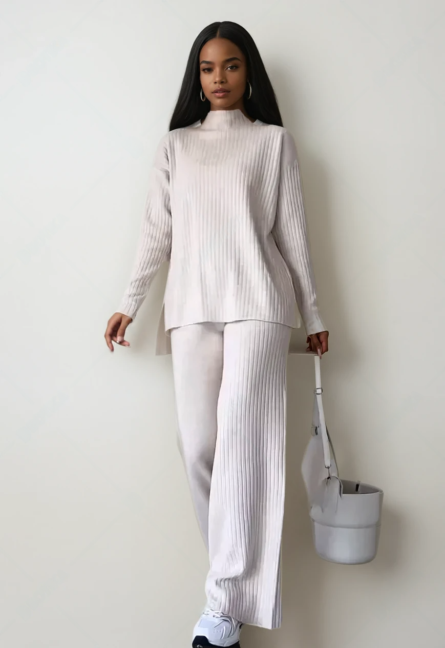 Cozy Knit Two-Piece Set – Casual Chic with Slit Detail