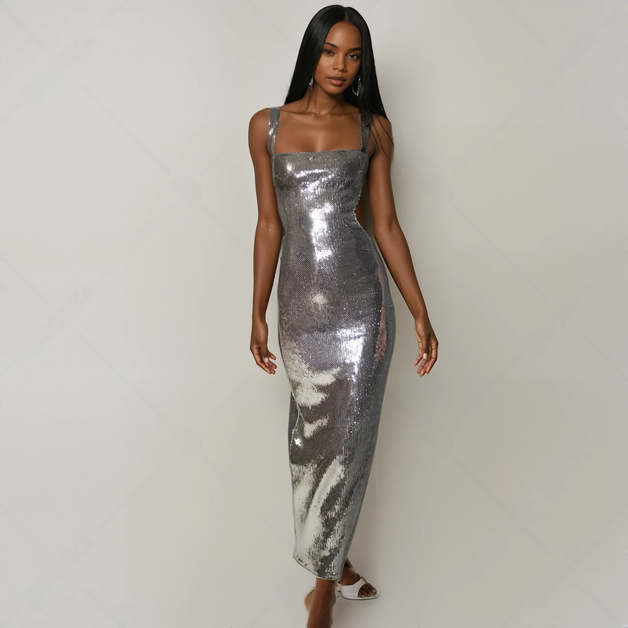 Women's Silver Maxi Dress - Elegant Formal Style by Modistia